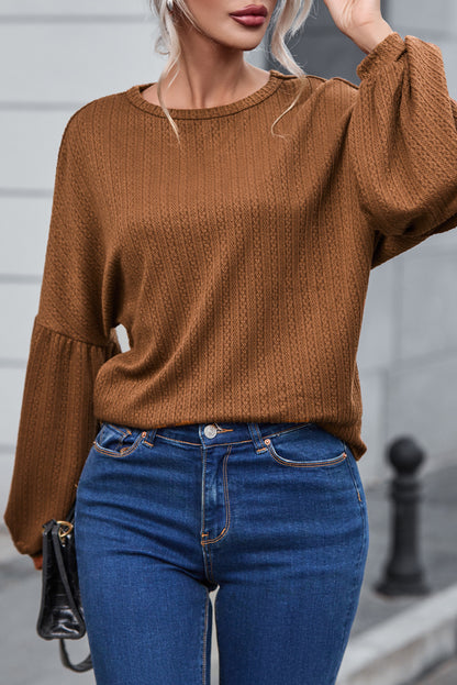 Faux Knit Jacquard Puffy Long Sleeve Top