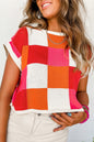 Fiery Red Color Block Cap Sleeve Sweater