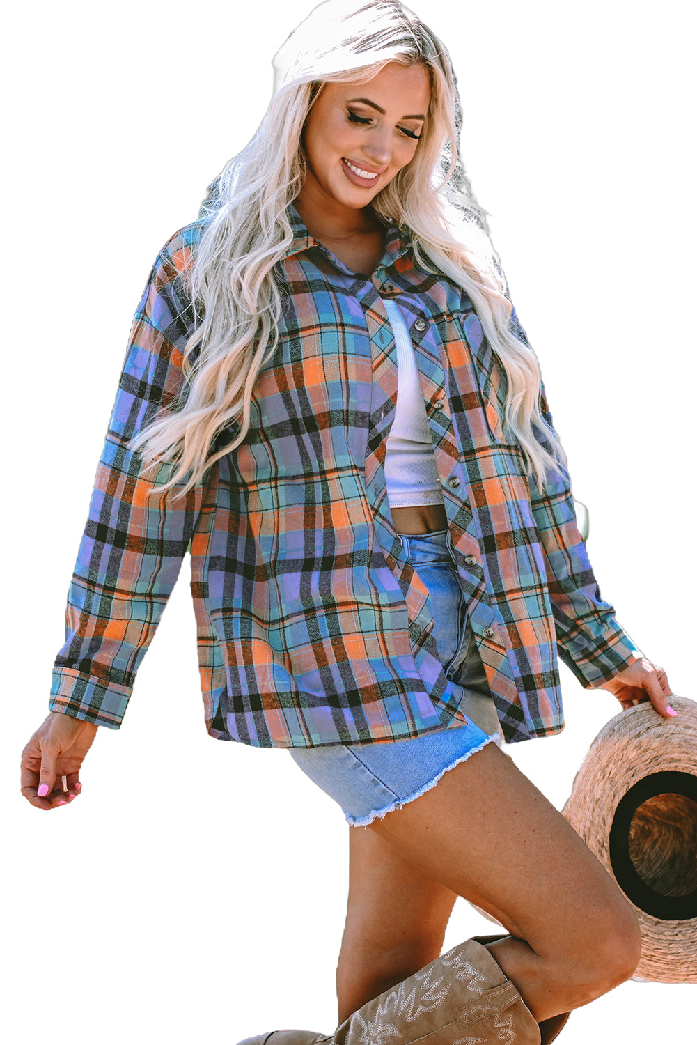 Orange Plaid Print Loose Vintage Shirt