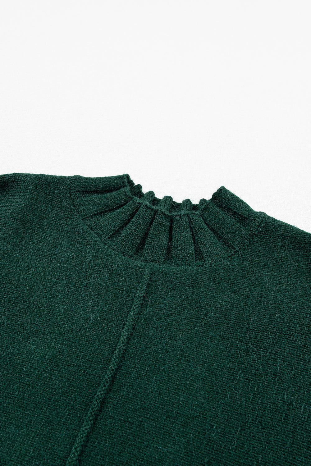 Blackish Green Mock Neck Batwing Short Sleeve Knit Sweater