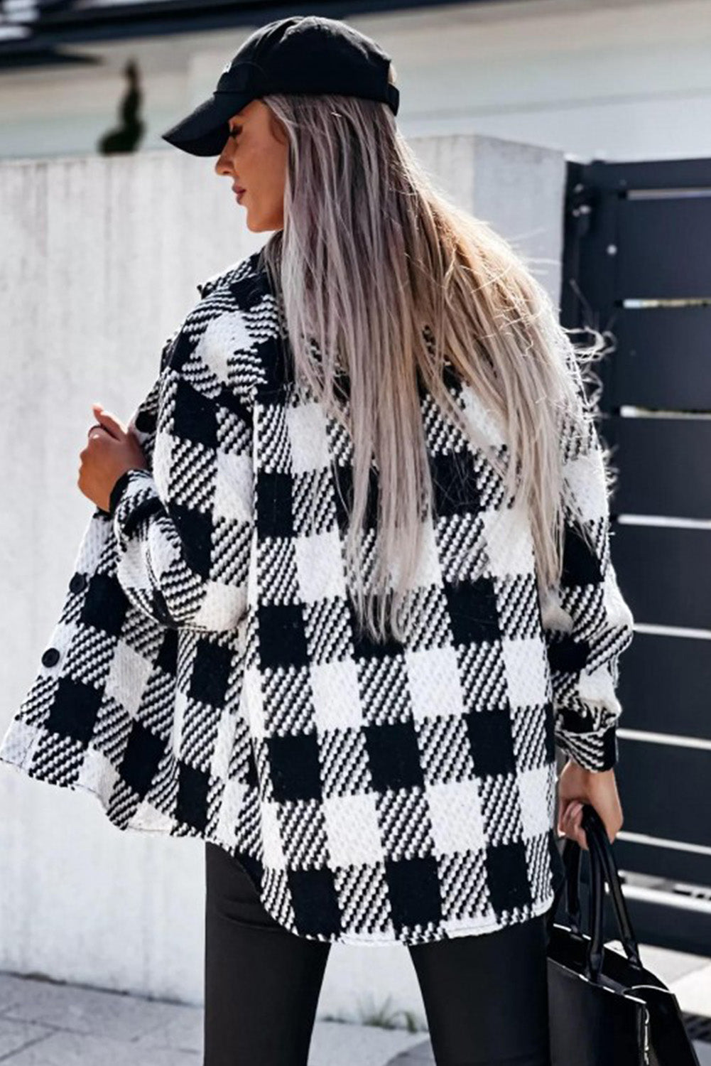 Black Plaid Textured Flap Pocket Shacket