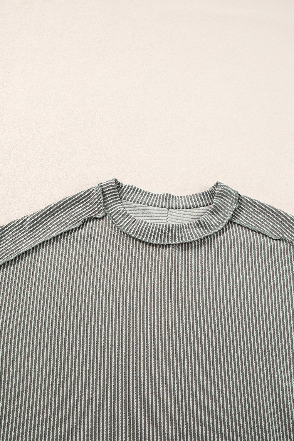 Medium Grey Textured Knit Exposed Stitching T-shirt