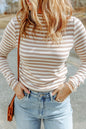 Striped Print Textured Knit Long Sleeve Tee