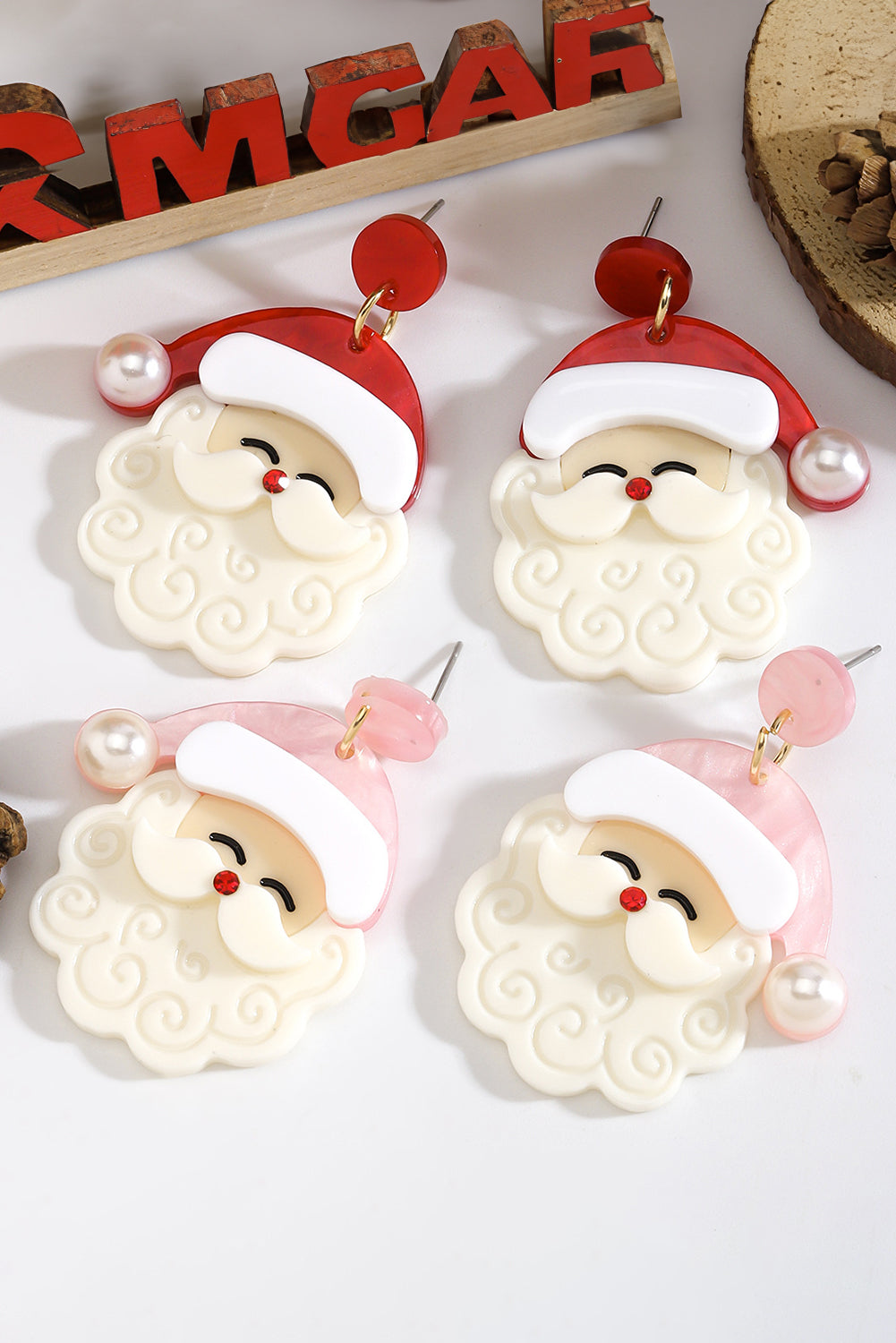 White Bright Pearl Decor Cute Father Christmas Earrings