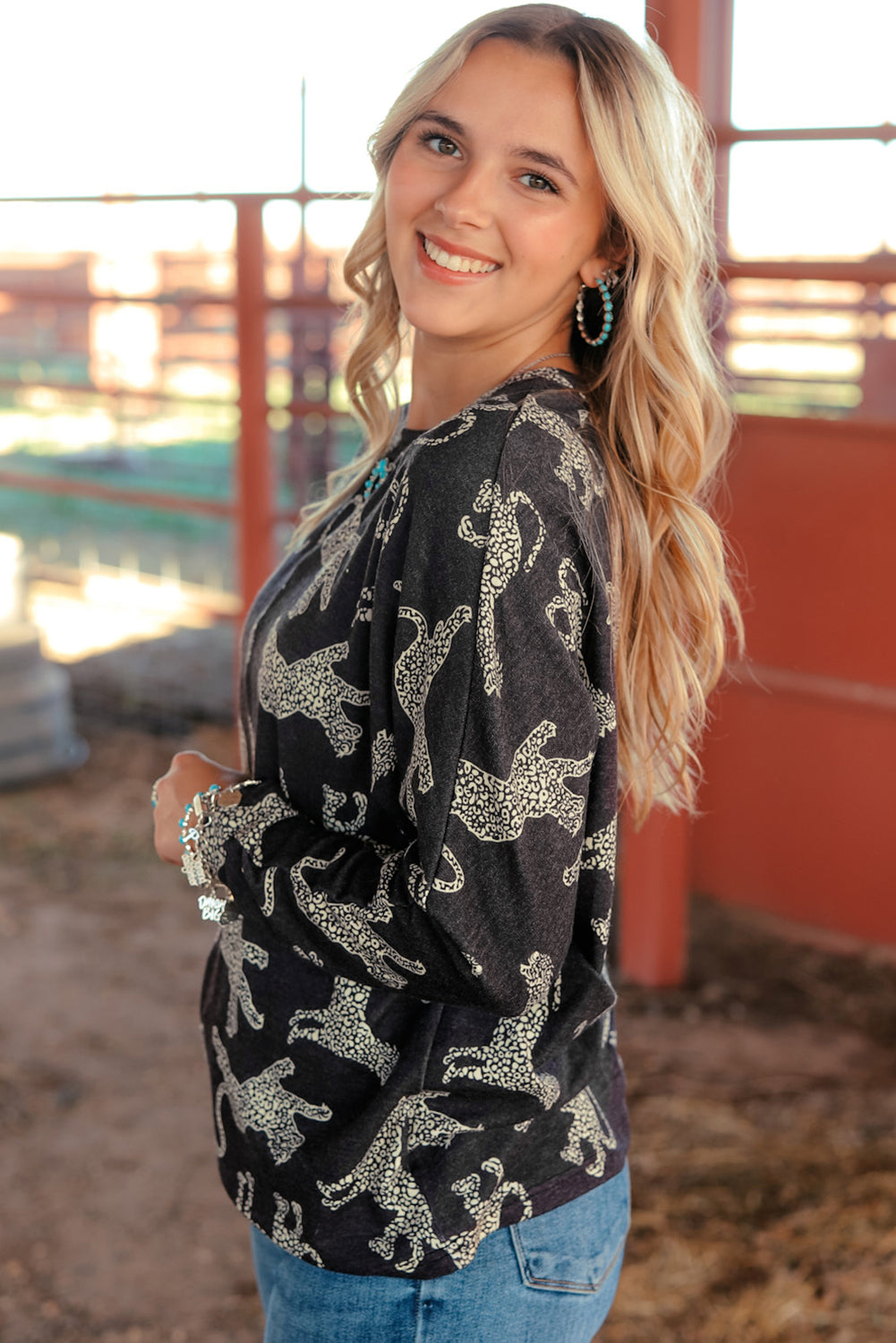 Black Lively Cheetah Print Long Sleeve Top