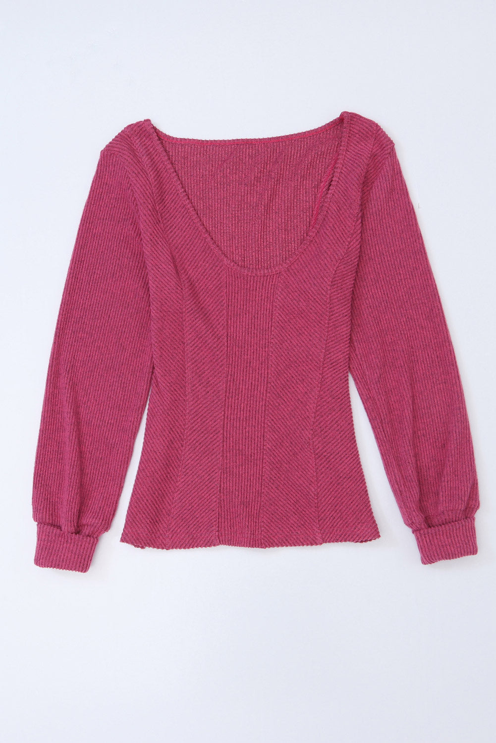 Rose U Neck Textured Long Sleeve Top