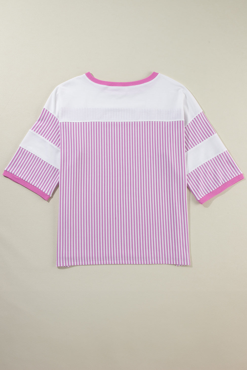 Pink Stripe Patchwork Bracelet Sleeve Plus Size T Shirt