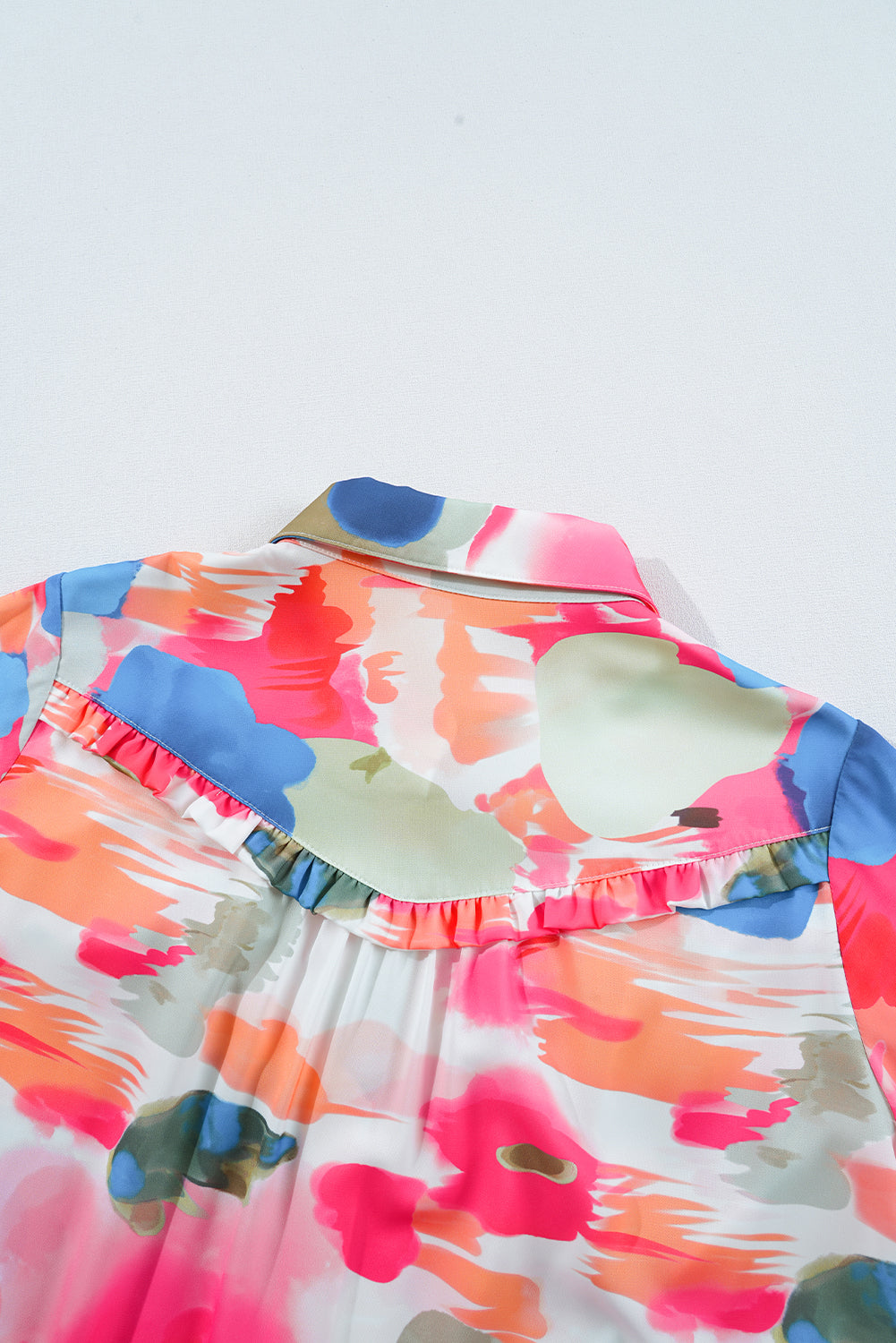 Rose Abstract Print Ruffled Puff Sleeve Shirt