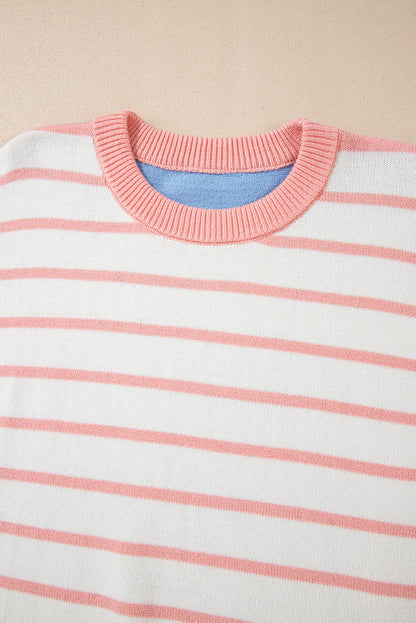 Pale Chestnut Colorblock Striped Drop Shoulder Cozy Sweater