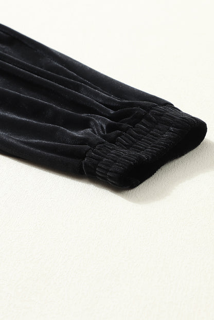 Black Solid Velvet Jogger Pants