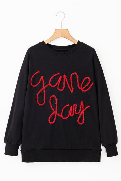 Black Tinsel Game Day Drop Shoulder Graphic Sweatshirt