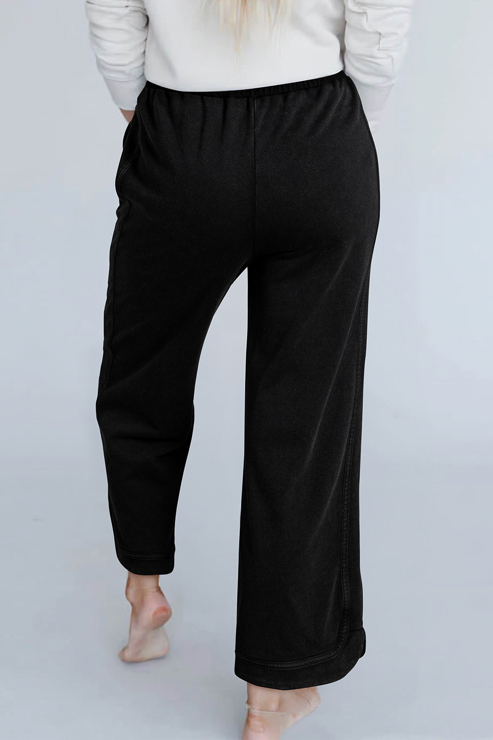 Black Mineral Wash Exposed Seam Wide Leg Pants