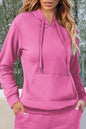 Bonbon Solid Color Fleece Lined Drawstring Hoodie with Pocket