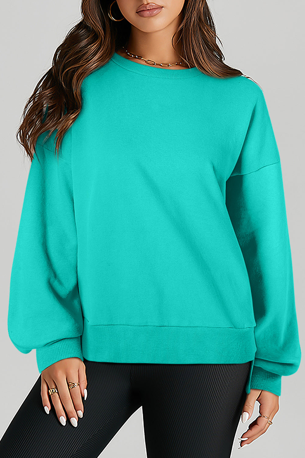 Valerian Solid O Neck High Low Hem Pullover Sweatshirt