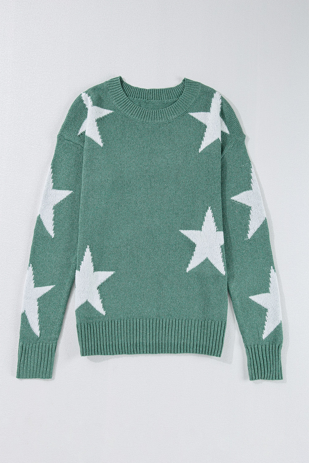 Green Star Pattern Drop Shoulder Sweater