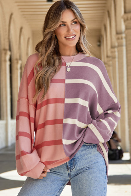 Pink Stripe Colorblock Oversized Sweater