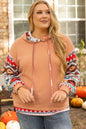 Khaki Aztec Patchwork Waffle Knit Plus Size Hoodie