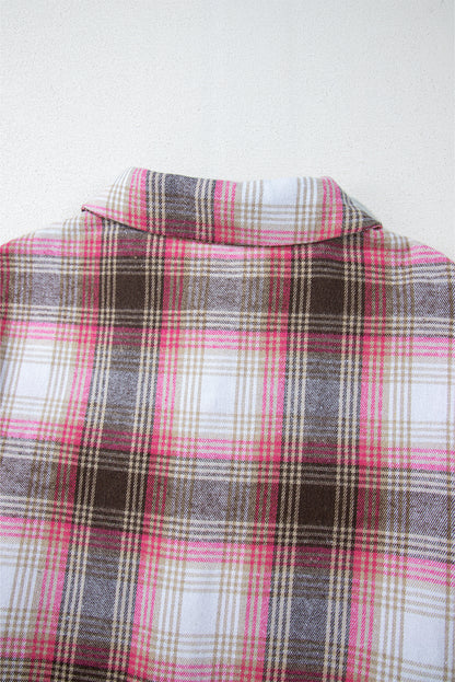 Pink Plaid Flap Pocket Button Up Shacket