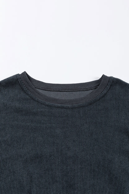 Dark Grey Ribbed Corduroy Oversized Sweatshirt