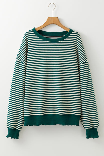 Brown Stripe Loose Drop Shoulder Long Sleeve Top