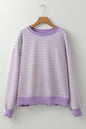 Purple Stripe Loose Drop Shoulder Long Sleeve Top