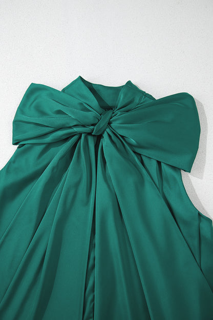 Evergreen Bow Tie Satin Shift Sleeveless Mini Dress