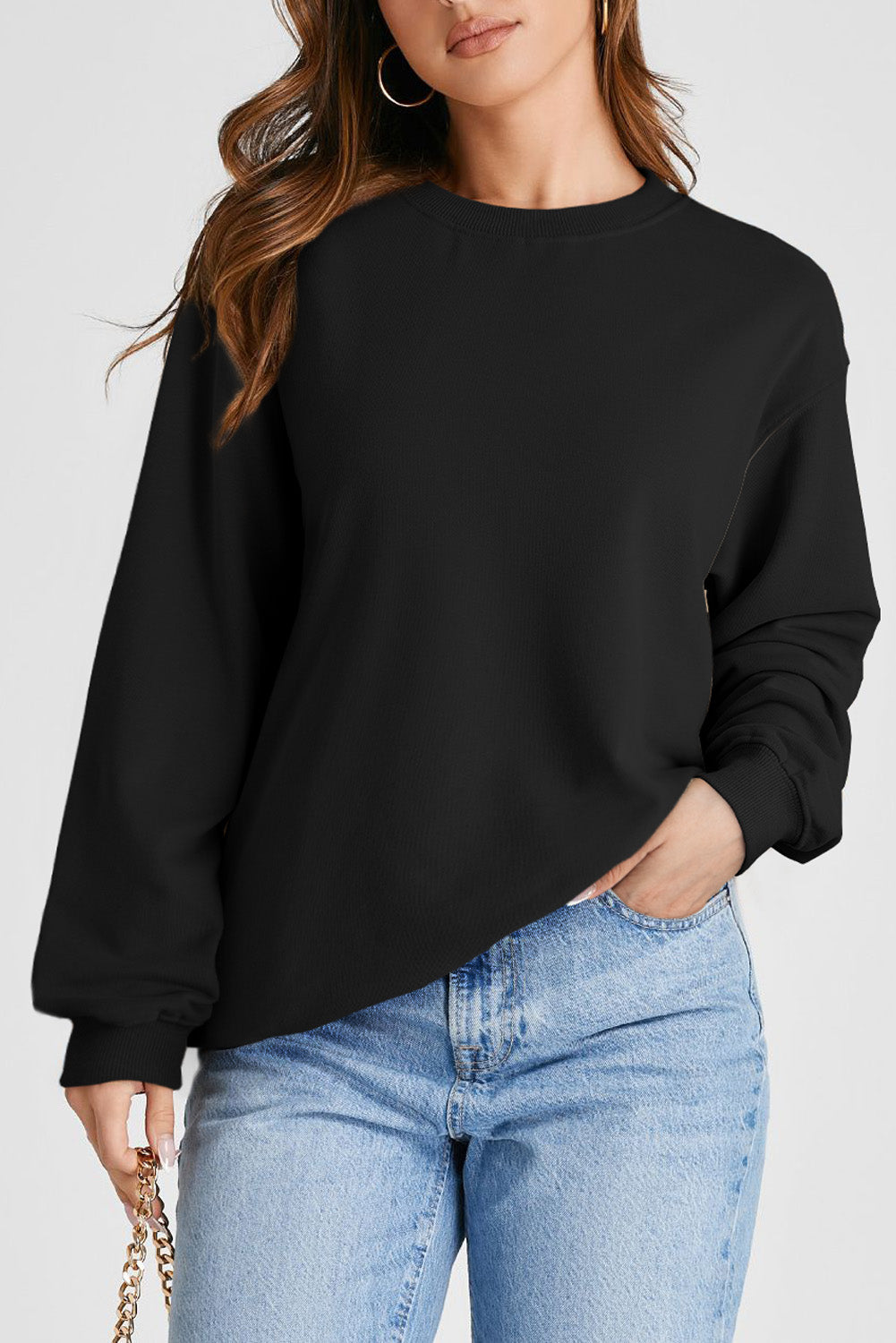 Valerian Plain Drop Shoulder Crewneck Pullover Sweatshirt