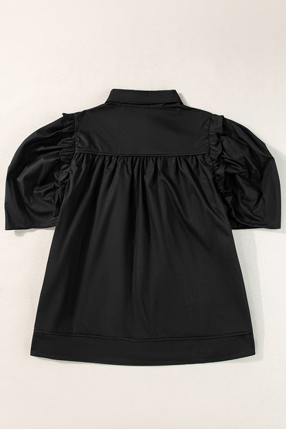 Black Crisp Puff Sleeve Loose Shirt