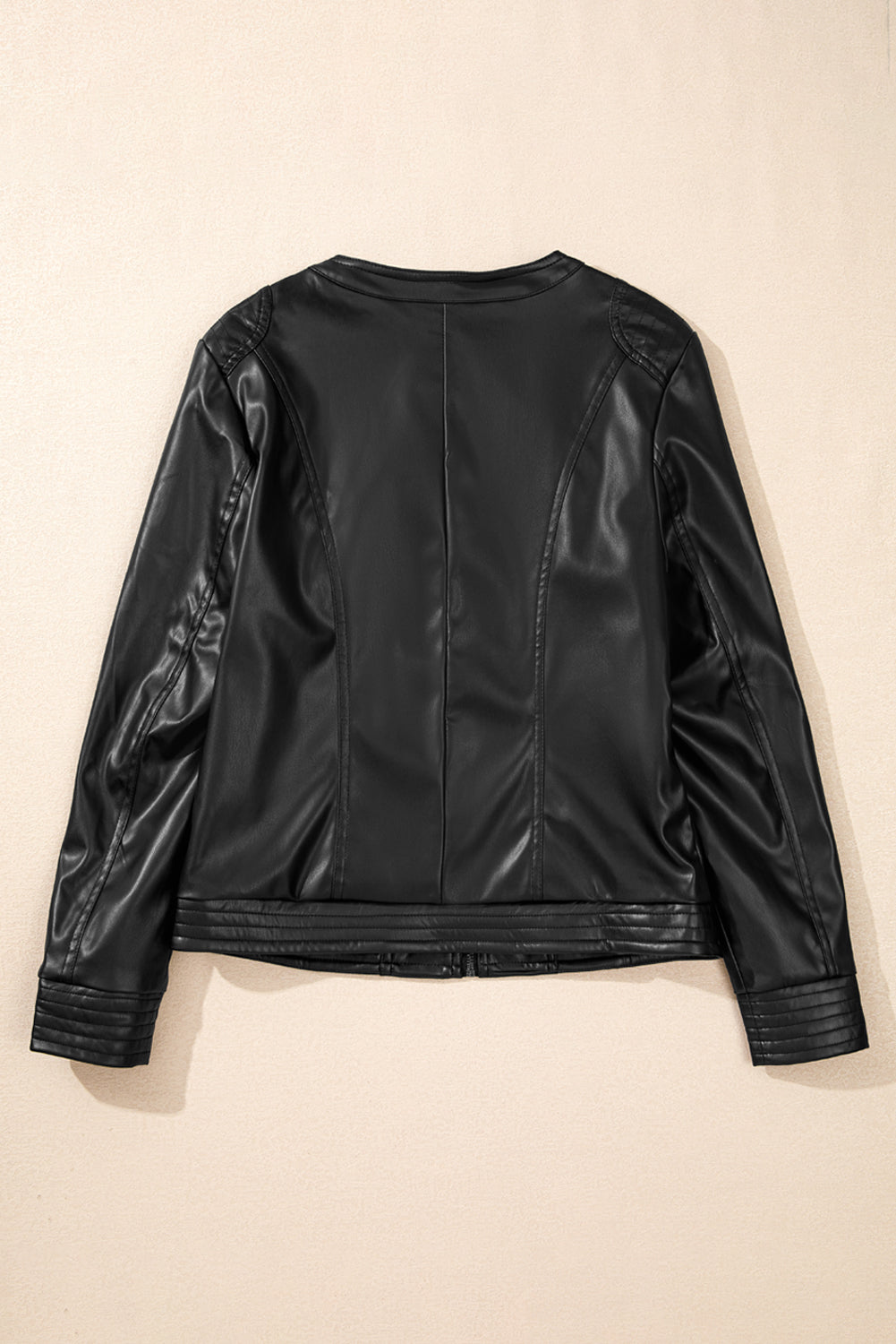 Black Solid Faux Leather Zipper Slim Fit Bomber Jacket