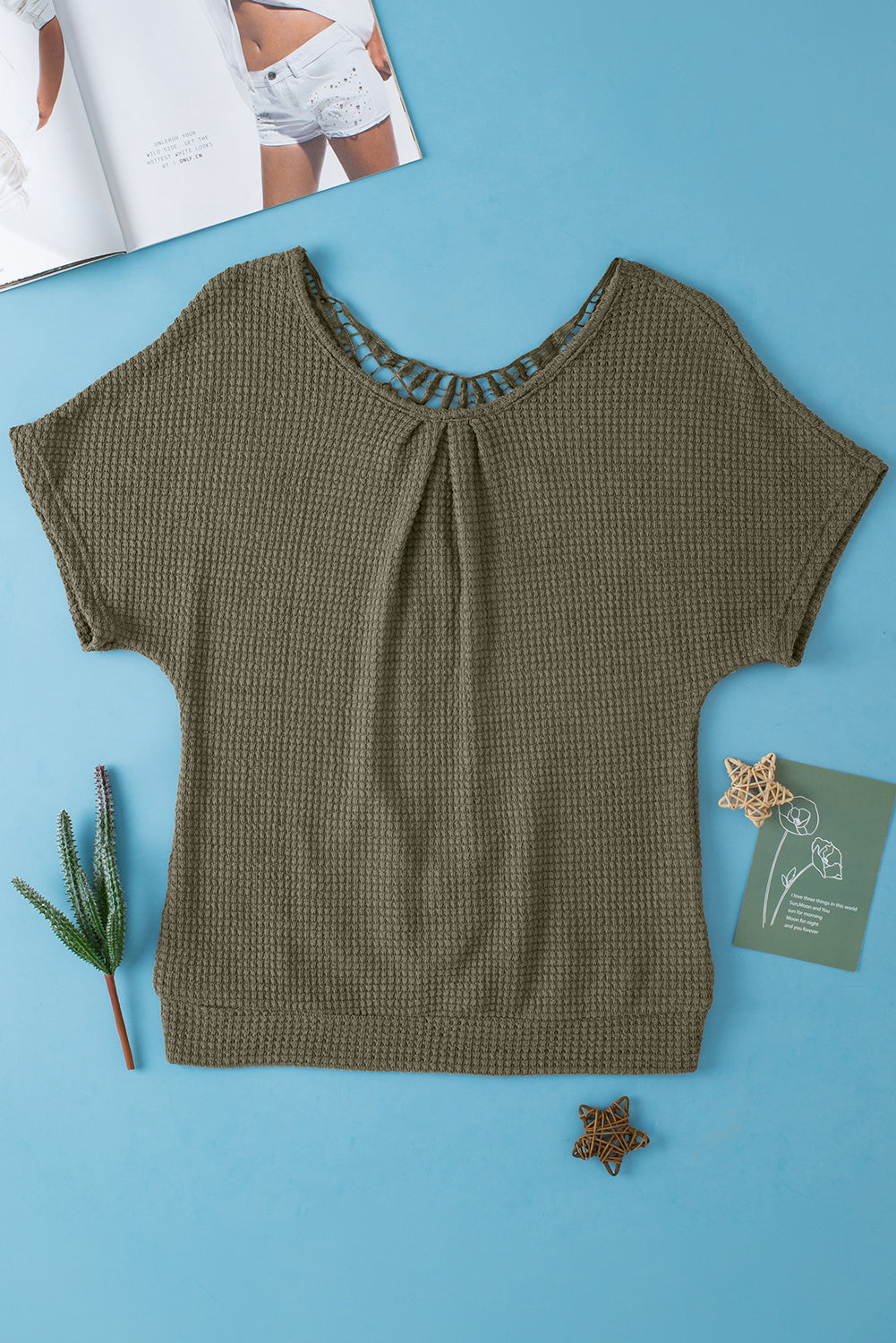 Moss Green Guipure Lace Patch Textured T-shirt