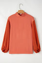 Russet Orange Swiss Dot Balloon Sleeve Loose Blouse