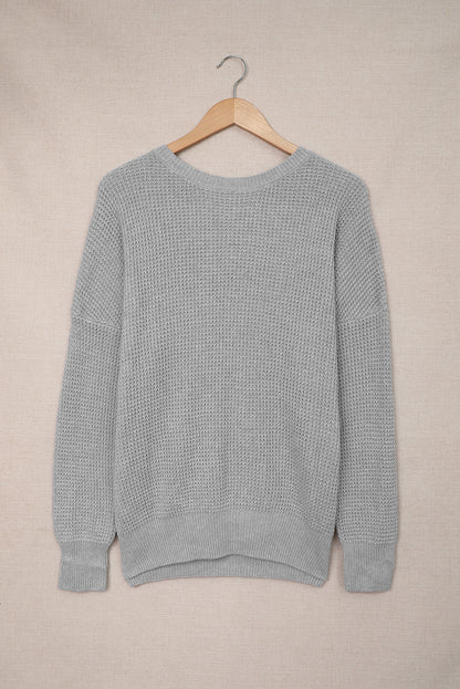 Gray Cross Back Hollow-out Sweater