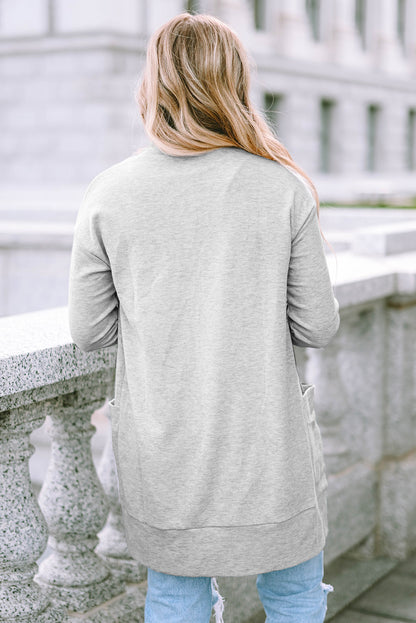 Light Gray Thermal Waffle Knit Pocketed Cardigan