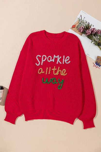 Racing Red Sparkle All The Way Tinsel Crew Neck Plus Size Sweater