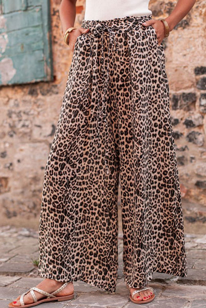 Desert Palm Boho Leopard Wide Leg Pants