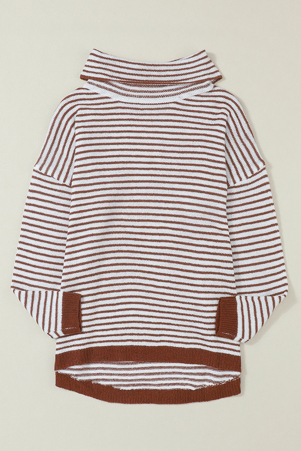 Brown Striped Turtleneck Loose Sweater