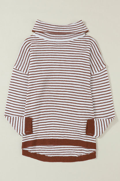 Brown Striped Turtleneck Loose Sweater