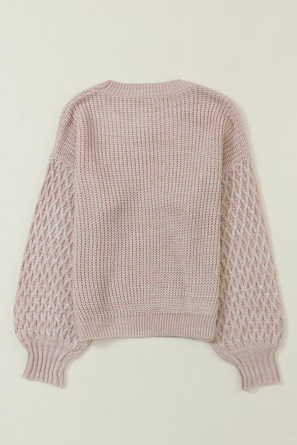 Parchment Cable Knit Sleeve Drop Shoulder Sweater