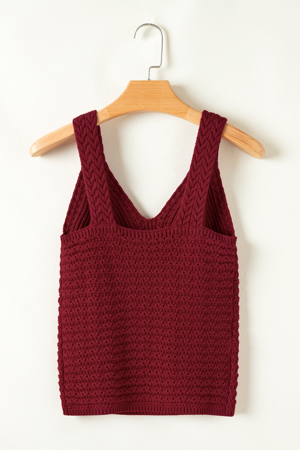 Burgundy Cable Knit Pointelle Slim Fit V Neck Sweater Vest