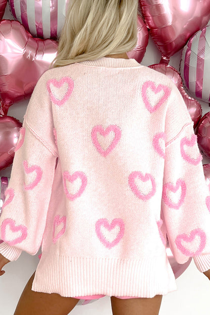 Pink Heart Shape Bubble Sleeve Baggy Sweater